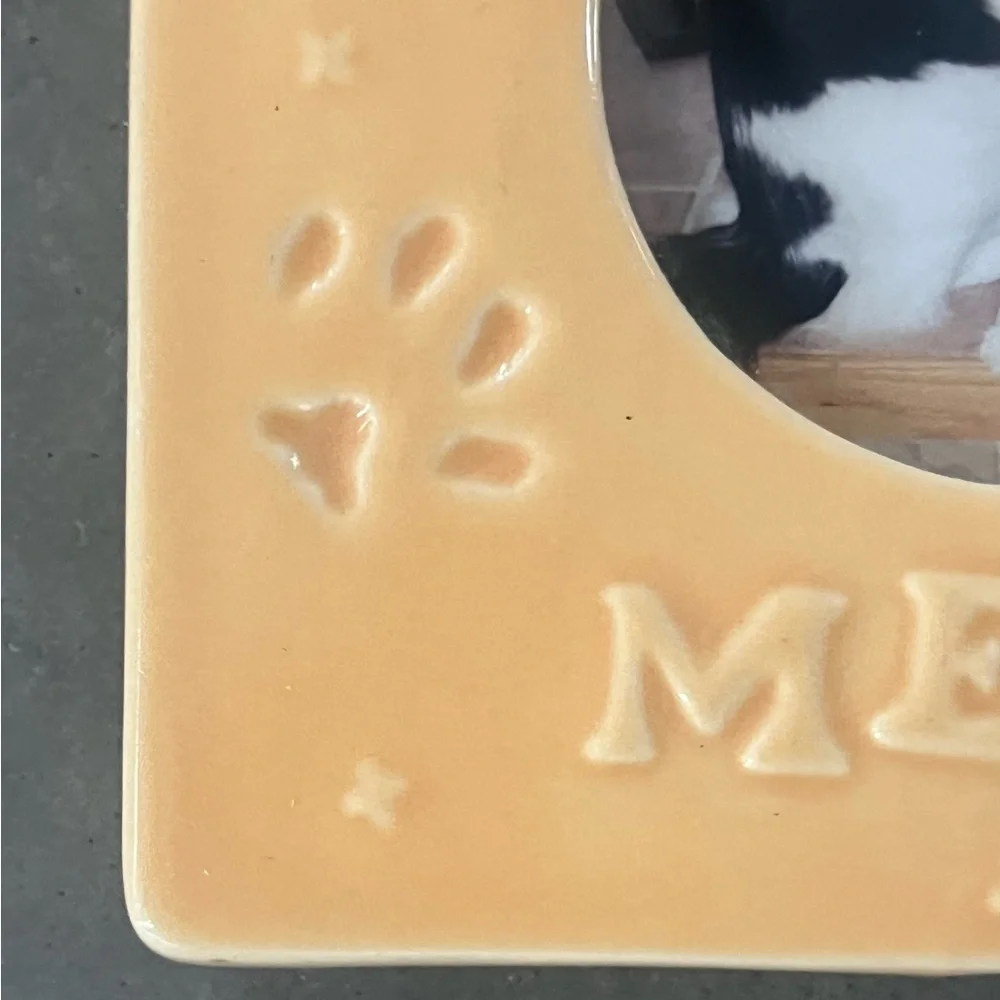 Russ Yellow Ceramic “Meow” Cat Photo Frame 6” x 6”